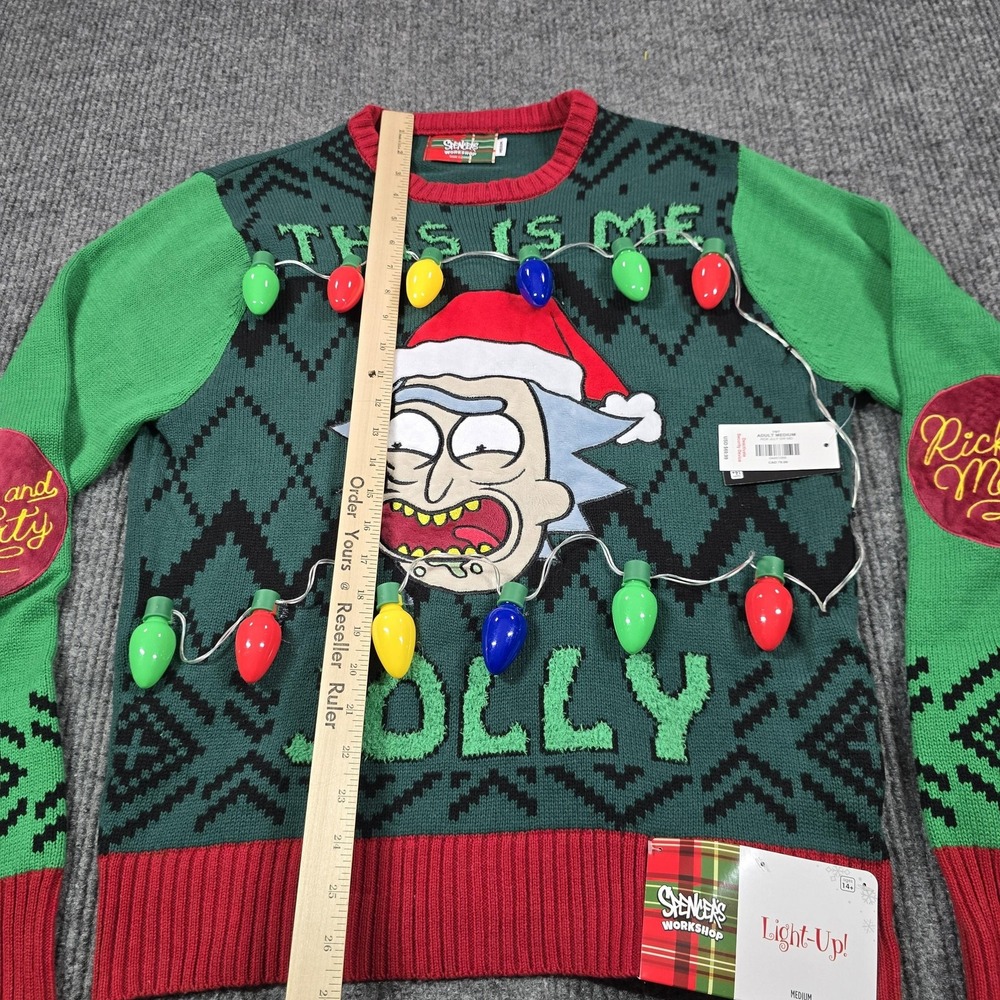 Spencer's Workshop Sweater Mens Medium Rick And Morty Light‎ Up Ugly Xmas - Picture 10 of 14